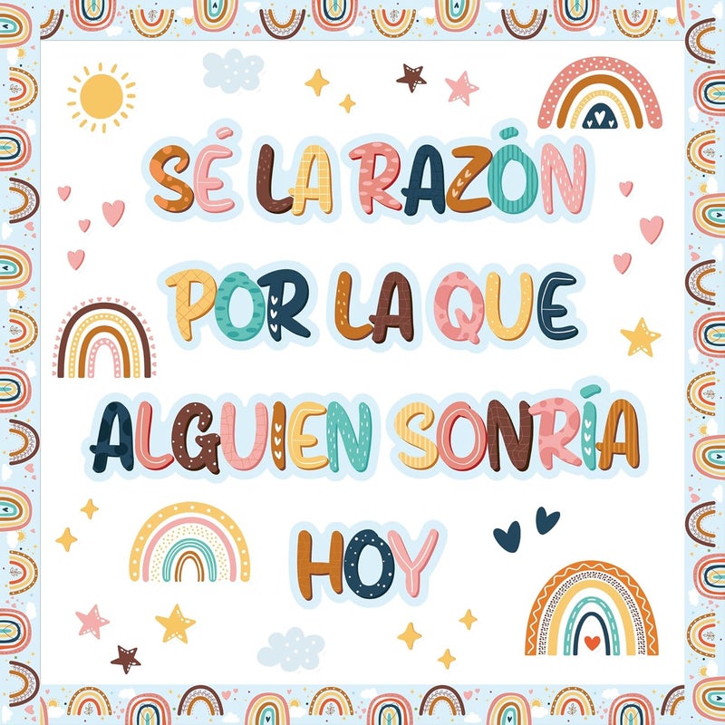 HemerVows Boho Spanish Motivational Bulletin Board Decorations, Be The Reason Someone Smiles Today Bulletin Board Set, Positive Back to School Supplies for Classroom Office Decor - Image 1